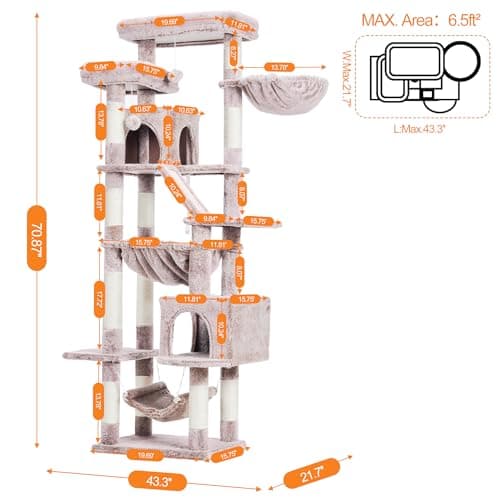 71-Inch Tall Cat Tree with Multiple Features for Indoor Cats - Medium HCT034MU