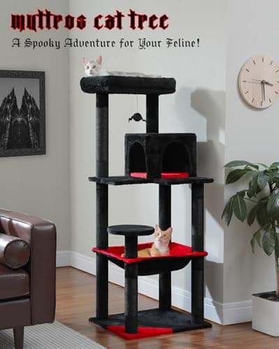 Black Gothic Cat Tree with Large Hammock & Scratching Posts