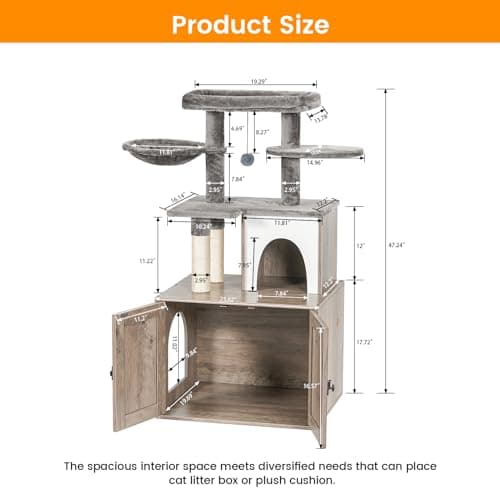 Snughome Cat Litter Box Enclosure with Cat Tree Tower, Condo, and Scratching Post