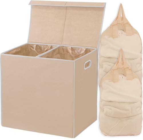 Black Houseware Double Laundry Hamper with Lid & Removable Bags — Beige