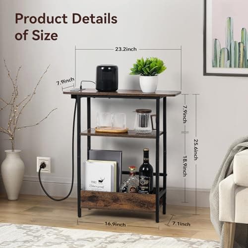 Slim Charging End Table with 3-Tier Stand for Living Room