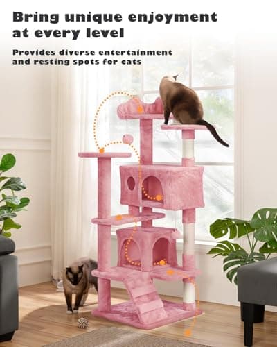 54in Multi-Level Cat Tree Tower for Indoor Cats with Scratching Posts and Dangling Balls, Pink