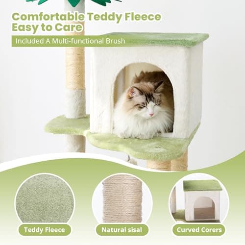 HYABI 64.5-Inch Tall Avocado Flower Cat Tree Tower with Scratching Posts & Plush Ball