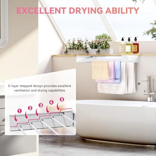 APEXCHASER Foldable Wall Mount Laundry Drying Rack, 31.5 Inch, White