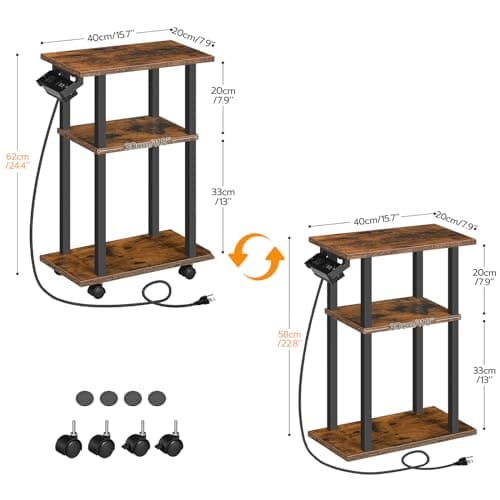 HOOBRO Small Narrow Side Table with Charging Station, Sofa Beside Table on Wheels for Living Room