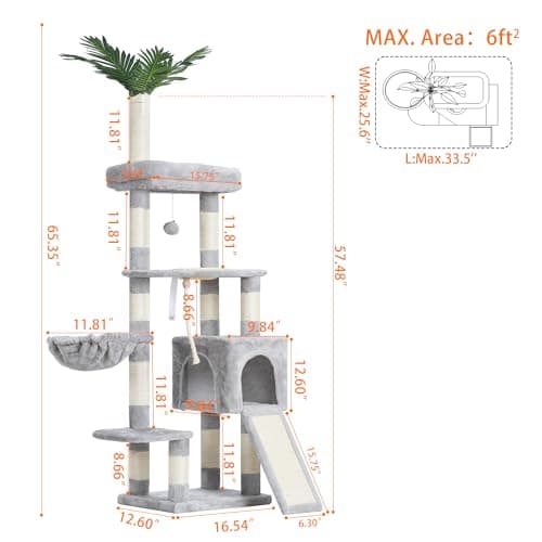 Modern Cat Tree with Leaves Perches and Feeding Bowl