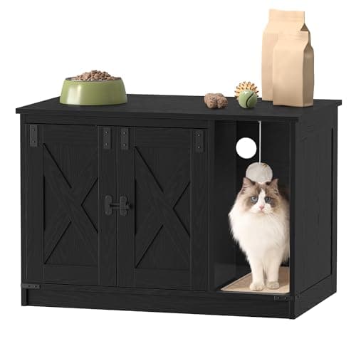 Rustic Brown and White Hidden Cat Litter Box Cabinet, CB82414X — Black