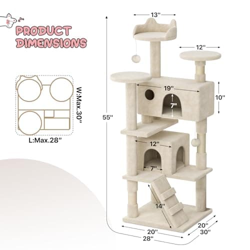 MoNiBloom Beige 54 Inch Cat Tree with 2 Condos & Scratching Post