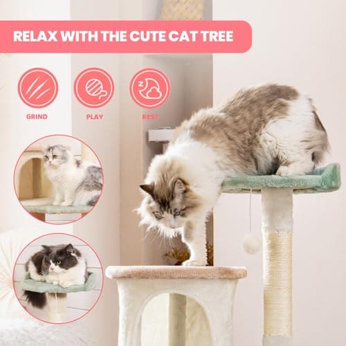 HYABI 42.7 inch Multi-Level Cat Tree with Scratch Posts & Toy Ball for Indoor Cats