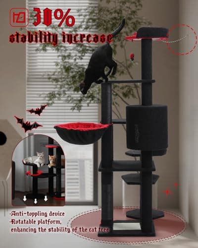 Black Gothic Cat Tree with Coffin Bed & Cat Condo for Indoor Cats