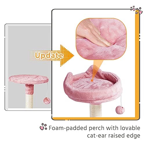 Yaheetech 62.2in Pink Cat Tower with Hammock, Condo & Scratching Posts