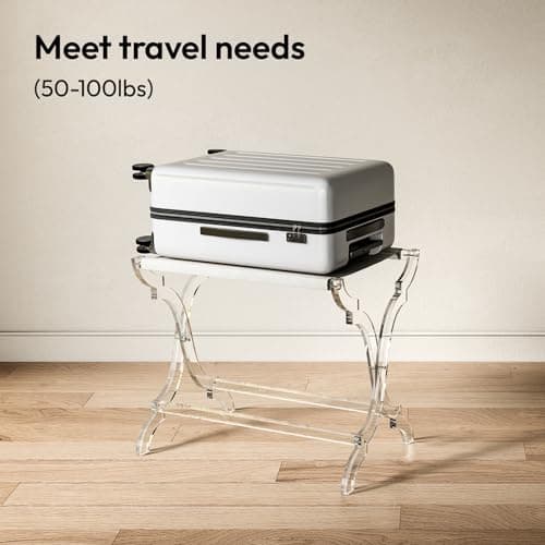 Byingo Acrylic Luggage Rack, Stylish Foldable Suitcase Stand with PET Shelf, Holds Up to 100 lb