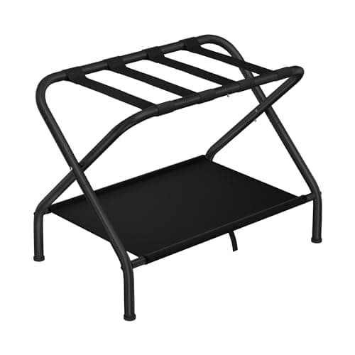Dunatou Folding Luggage Rack, Sturdy Storage Shelf for Hotel Rooms, Black