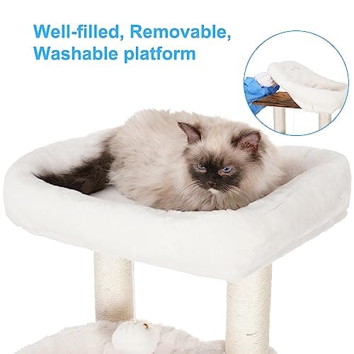 Modern Cat Tree with Litter Box Enclosure and Food Station