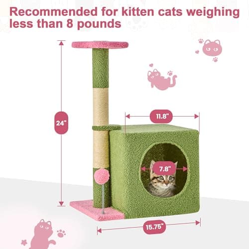 24 Inch Pink Floral Cat Tree for Indoor Cats