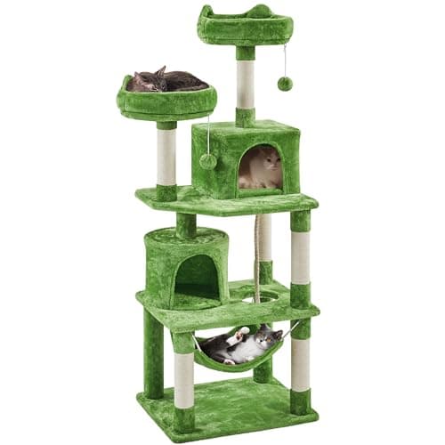 Yaheetech 62.2in Pink Cat Tower with Hammock, Condo & Scratching Posts — Green
