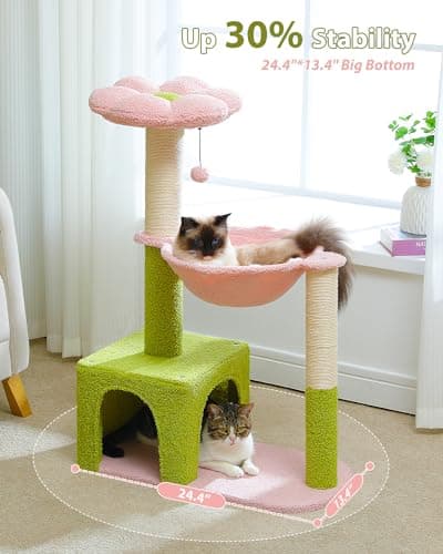 Pink Metal Cat Tree with Large Hammock for Indoor Kittens