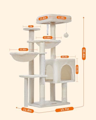 Taoqimiao Beige Gothic Cat Tree, 39.4-Inch Tower for Kittens