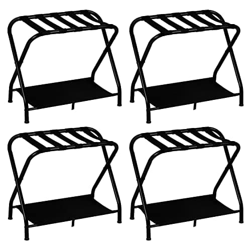 Heybly Steel Folding Luggage Rack with Storage Shelf, Pack of 2 - Black — Black