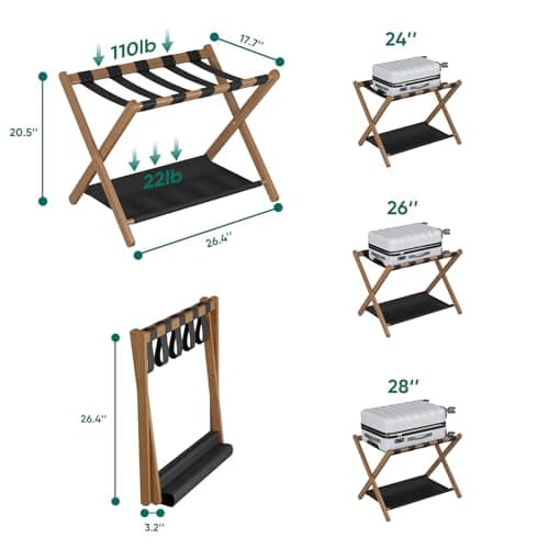 Pack of 2 Foldable Luggage Racks for Guest Room or Hotel Bedroom