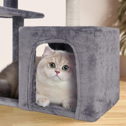Grey Cat Tree with Condo & Scratching Post for Indoor Cats