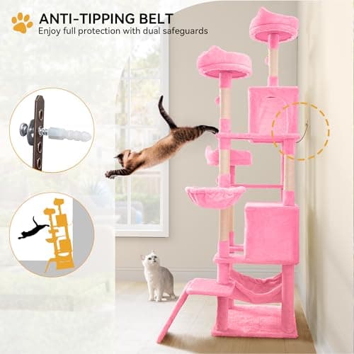YITAHOME 75 inch Multi-Level Cat Tree with Condos, Scratching Posts, Hammocks, Pink