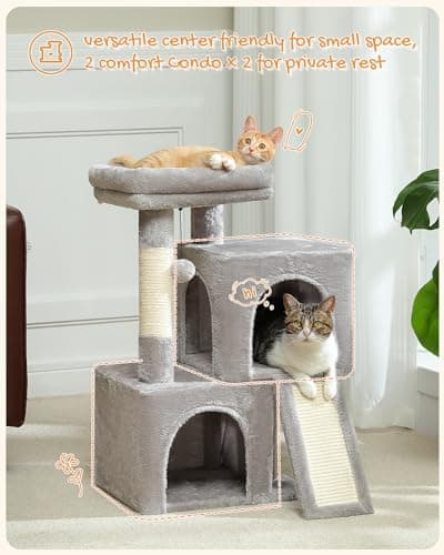 PAWZ Road Cat Tree for Indoor Cats - 30 Inches with Dual Condos