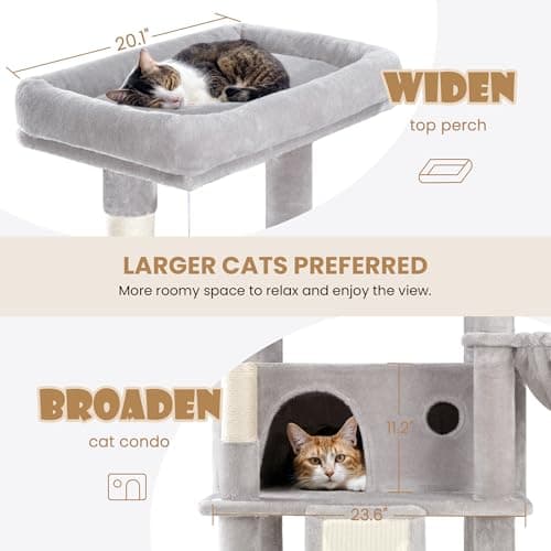 SHA CERLIN 81in Multi-Level Cat Tree Tower with Hammock & Sisal Posts, Grey