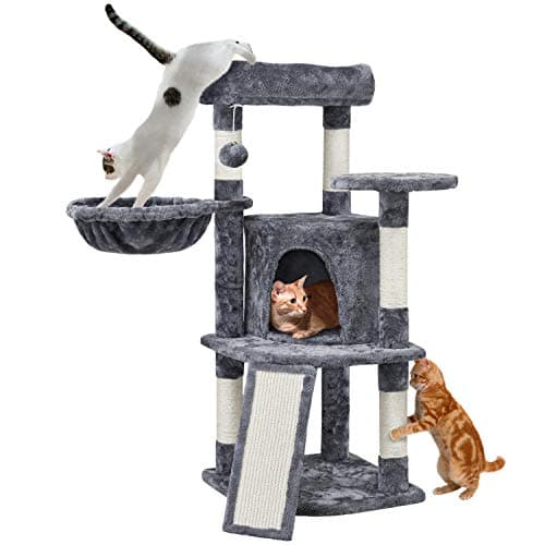 Yaheetech 42in Cat Climbing Tower with Play House & Pink Condo — Dark Gray
