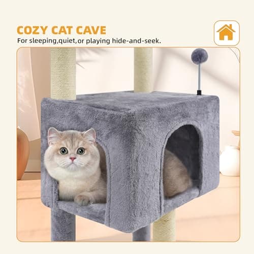 -grey multi-level cat tree tower for indoor cats