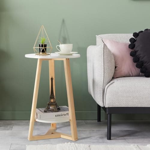 Hadulcet Two-Tier White Side Table for Living Room & More