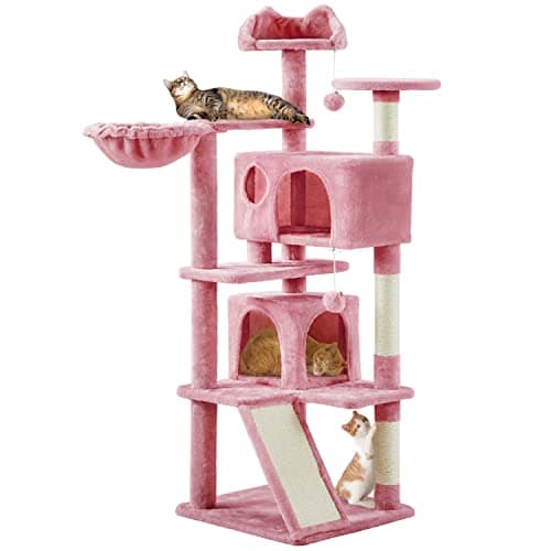 Topeakmart 57" Multi-Level Cat Tree with scratching posts & pink playhouse