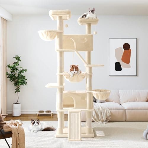 Allewie 81-Inch Tall Multi-Level Cat Tree with Condo and Hammock