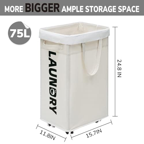 Goodpick 75L Laundry Hamper with Wheels, White