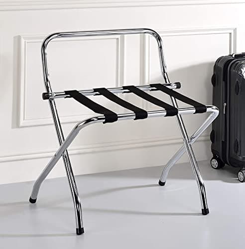 Kings Brand Chrome Black Metal Foldable High Back Luggage Rack