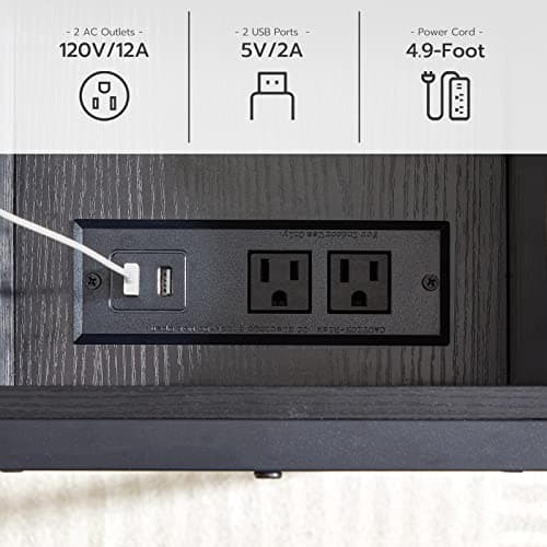 HOOBRO Black Narrow Nightstand with Charging Station BK341BZ01