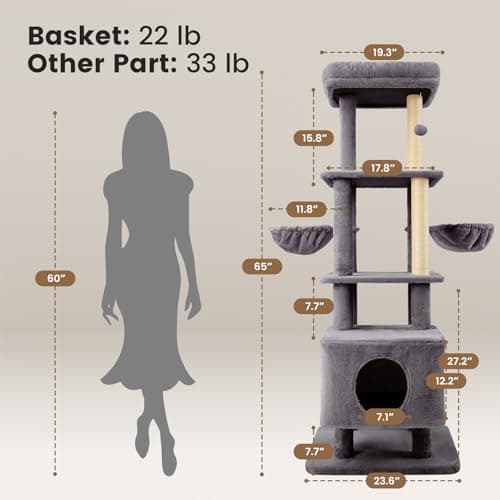 Gardner Pet 65" Grey Modern Cat Tree with Scratching Post