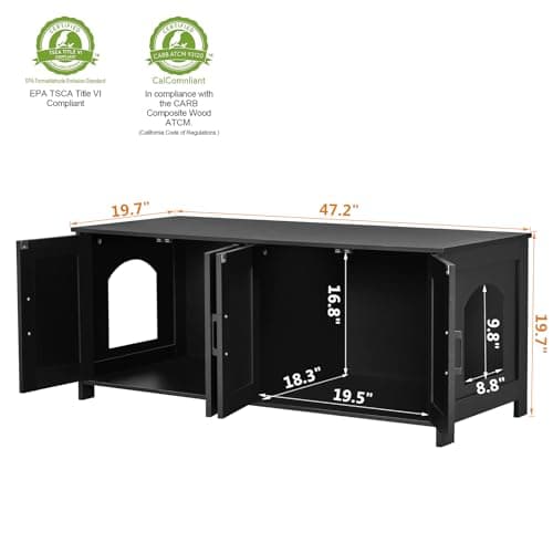 Homedy 2 Cat Litter Box Enclosure, Hidden Double Room, Black