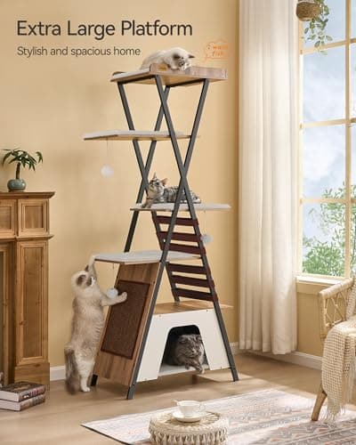 FourFurPets Camel Brown 72.4" Multi-Level Cat Tree with Scratching Board