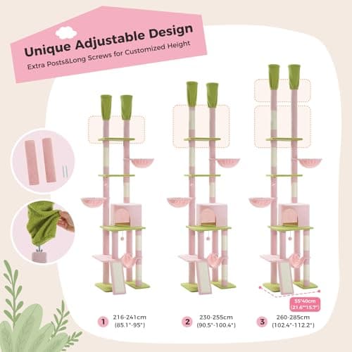 PAWZ Road Pink Cat Tree with 7 Tiers & Cozy Hammocks for Indoor Cats
