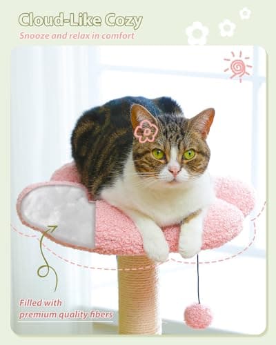 Pink Metal Cat Tree with Large Hammock for Indoor Kittens