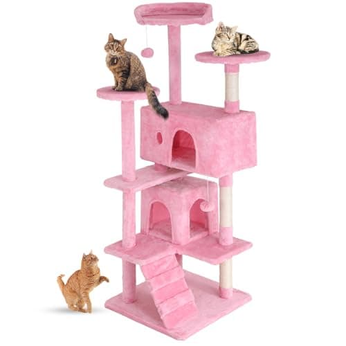 54in Multi-Level Cat Tree with Scratching Post and Cozy Platforms - Space-Saving Indoor Condo for Cats, Pink