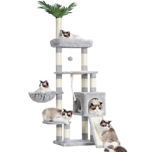 65.4-Inch Cat Tree for Indoor Cats with Plush Furniture and Scratching Posts - Smoky Gray Color (HCT015G) by Heybly — Light Gary