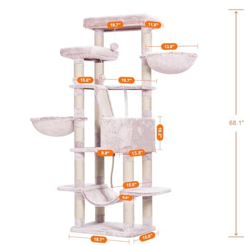 Heybly Cat Tree, 68 Multi-level Cat Tower with Scratching Board and Caves