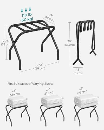 Luggage Rack Set for Guest Room - Set of 2, Foldable Steel Frame (Holds 110 lb)