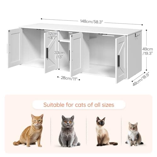 HOOBRO 58.3" Cats' Enclosure with Corridor & Double Litter Boxes, White