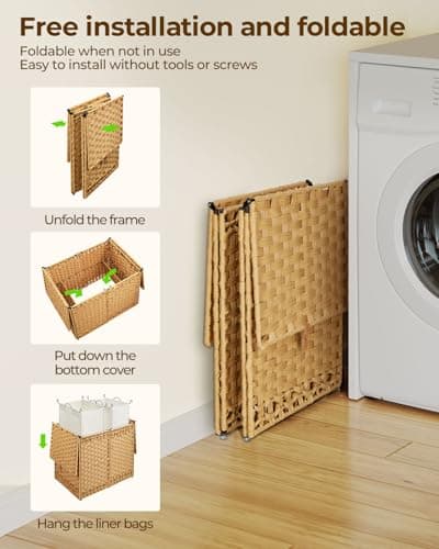 GREENSTELL Goose Yellow Collapsible Laundry Hamper with Lid & Removable Liners, 65L