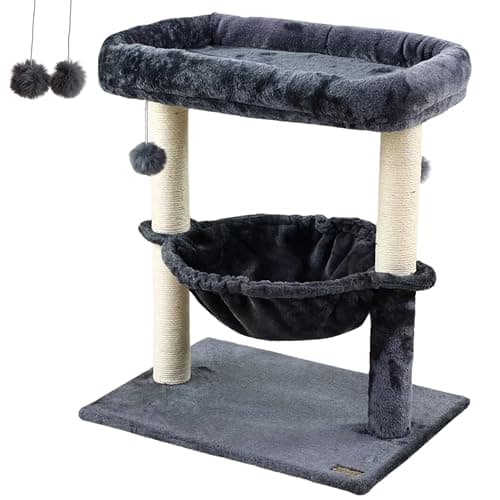 Sturdy 24-inch Multi-Level Cat Tree with Hammock & Scratching Post - Light Gray — Dark Gray