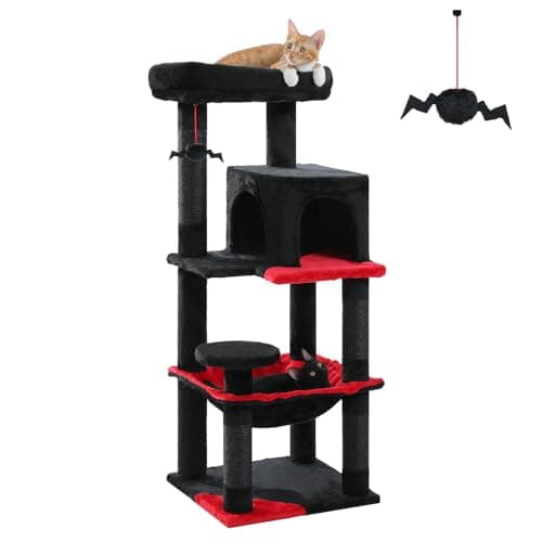 PEQULTI Gothic Black Cat Tree with Big Hammock & Scratching Posts