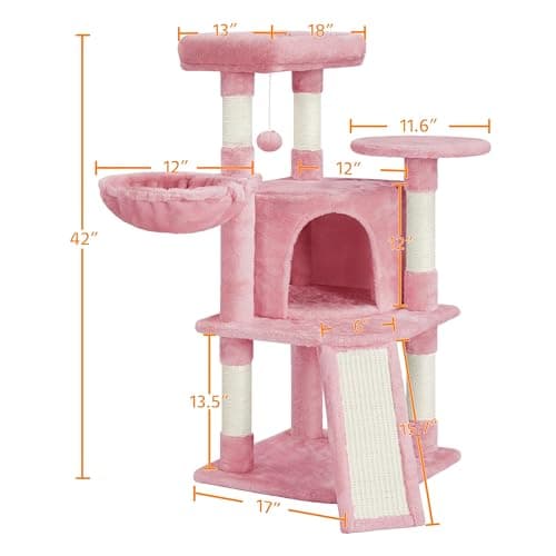 Yaheetech 42in Cat Climbing Tower with Play House & Pink Condo